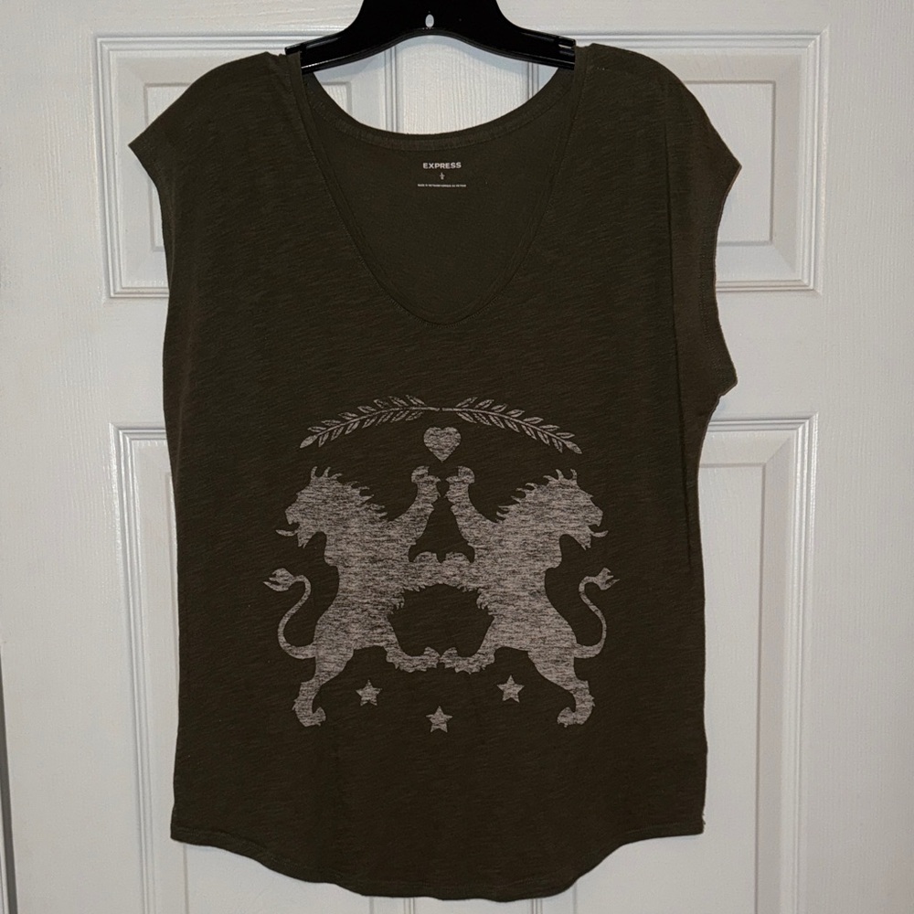 Express Dark Olive Graphic Muscle Tee